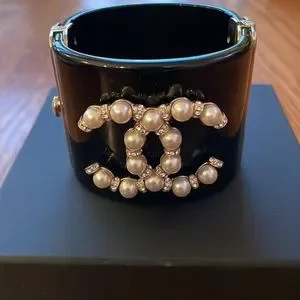 CHANEL | Jewelry | New In Box Chanel Black Pearl Logo Cuff